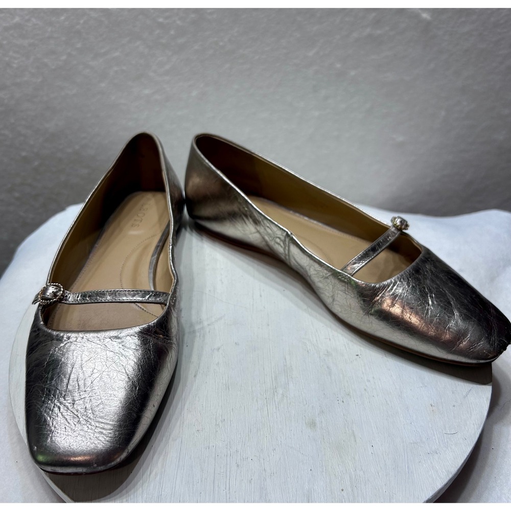 Talbots Womens Metallic Champagne Gold Crinkle Mary Jane Flats Square Toe 8M